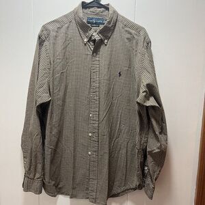 Ralph Lauren Classic Fit Shirt Brown Beige Gingham‎ Check Button Down Size XL